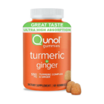 Qunol Turmeric and Ginger Gummies, Turmeric Curcumin Supplement + Ginger, Joint Support Gummy, Ultra High Absorption, Vegan, Gluten Free, 1 Month Supply, 60ct Gummies
