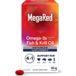 Megared Omega-3 Fish & Krill Oil Supplement 900mg - MegaRed Advanced 4in1, 60 softgels, 2x More Omega-3, Heart, Joint, Brain and Eye Supplement, Red, 60 Count