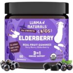 Llama Naturals Elderberry Gummies for Kids, Vegan, Organic Immune Support Supplement with Vitamin C and Zinc, Toddler Real Fruit Gummy Vitamins for Immunity, Chewable, No Added Sugar Cane, 60 Ct